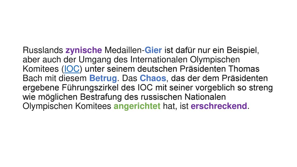 Russlands zynische Medaillen-Gier ist dafür nur ein Beispiel, aber auch der Umgang des Internationalen Olympischen Komitees (IOC) unter seinem deutschen Präsidenten Thomas Bach mit diesem Betrug.