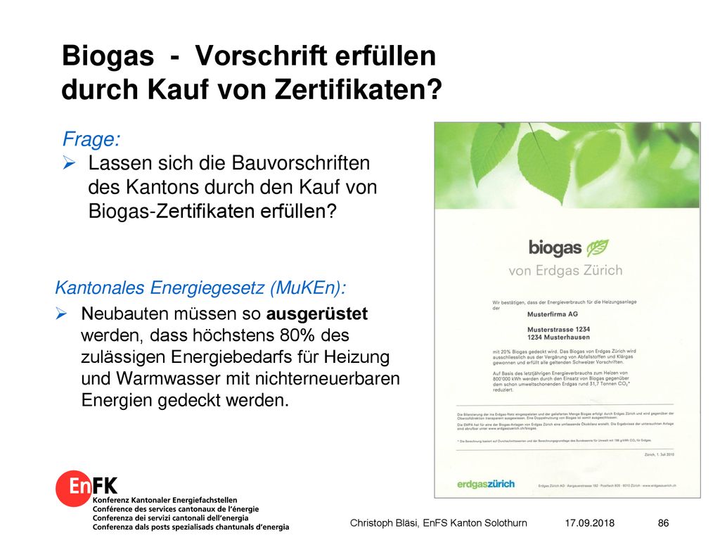 Biogas - Vorschrift erfüllen durch Kauf von Zertifikaten