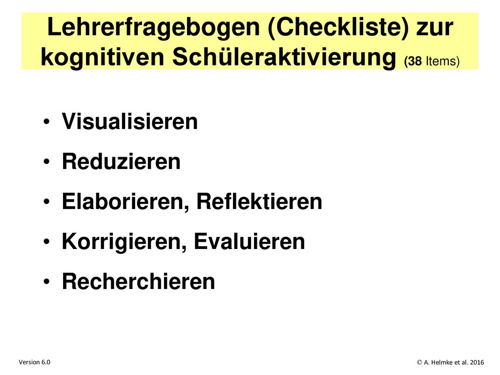 Lehrerfragebogen (Checkliste) zur kognitiven Schüleraktivierung (38 Items)