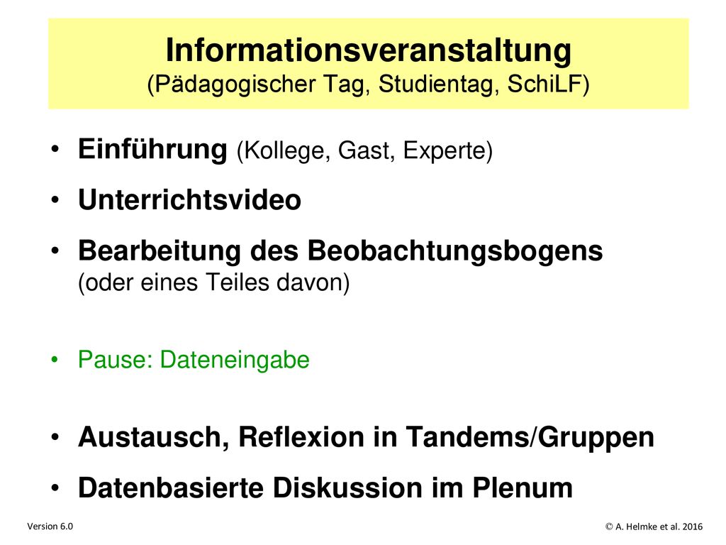 Informationsveranstaltung (Pädagogischer Tag, Studientag, SchiLF)