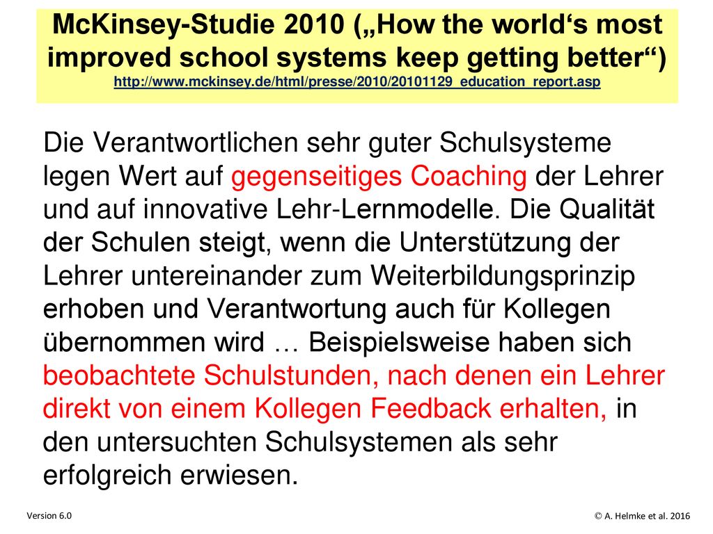 McKinsey-Studie 2010 („How the world‘s most improved school systems keep getting better )