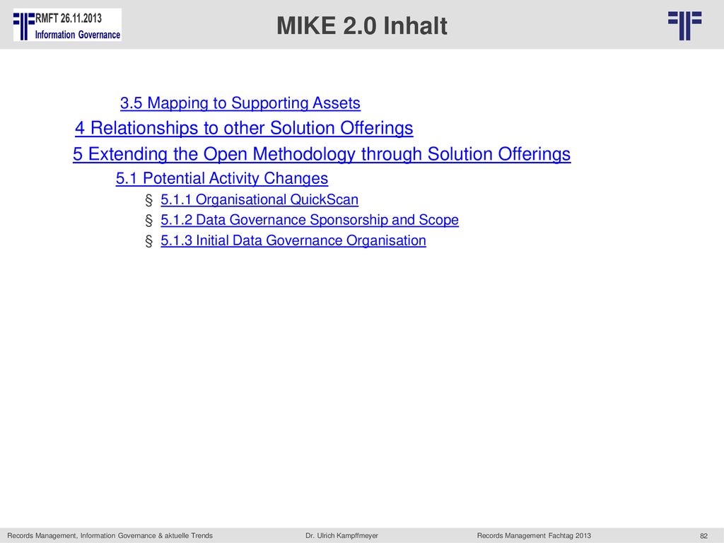 MIKE 2.0 Inhalt 3.5 Mapping to Supporting Assets. 4 Relationships to other Solution Offerings.