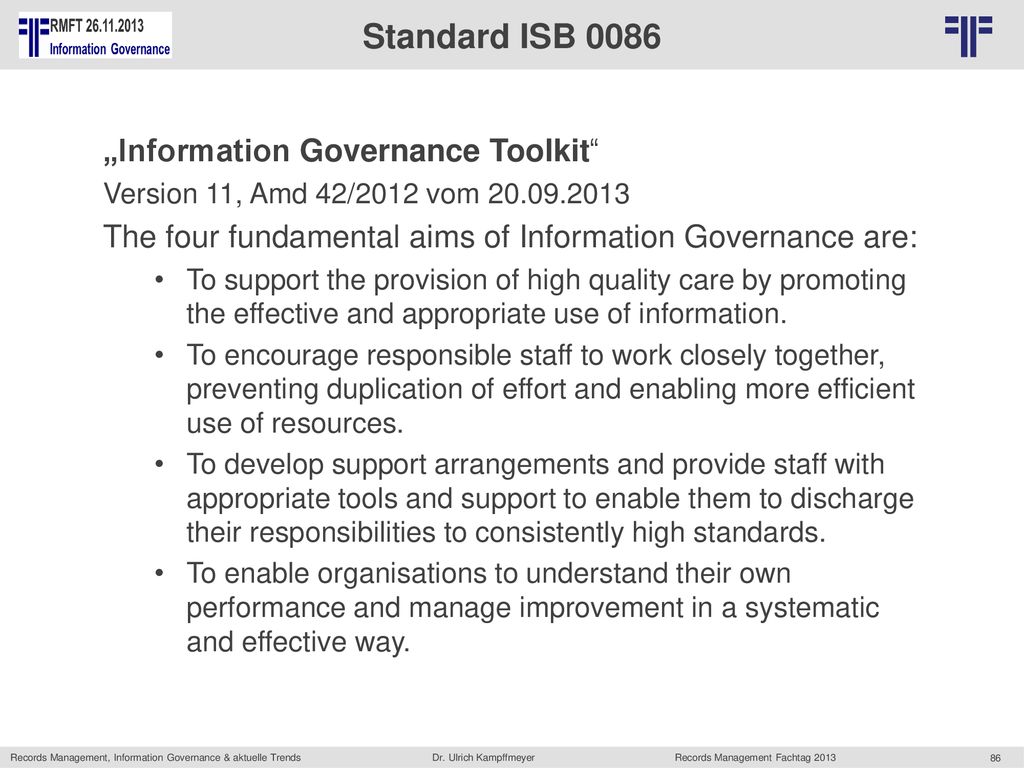 Standard ISB 0086 „Information Governance Toolkit
