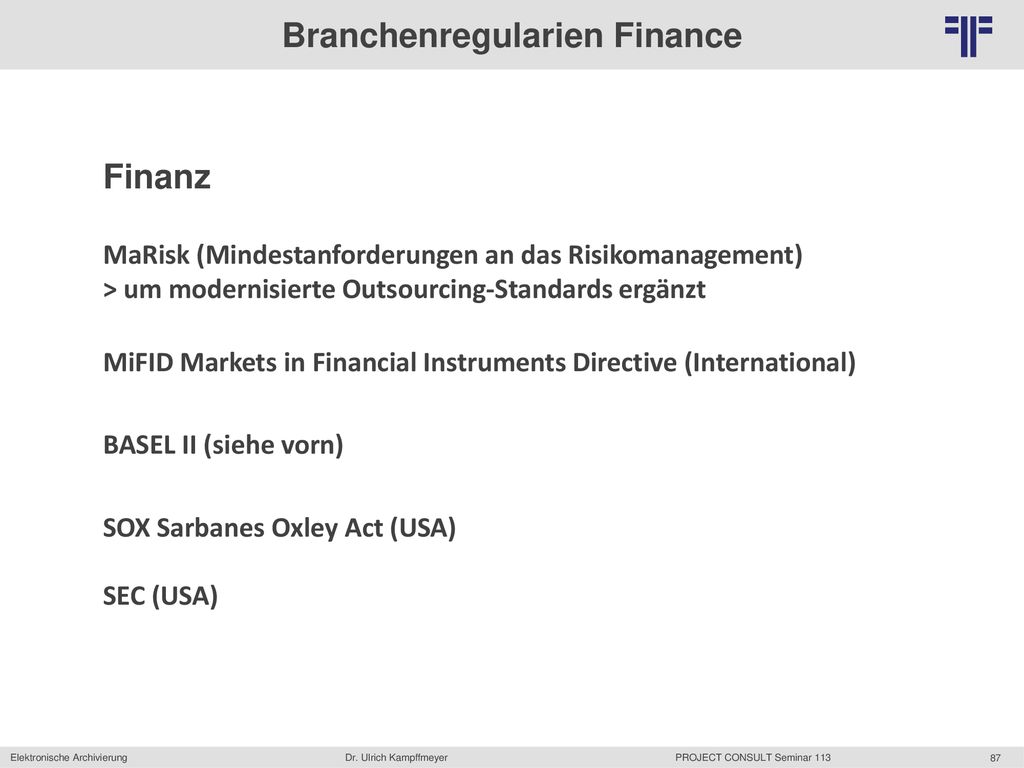 Branchenregularien Finance
