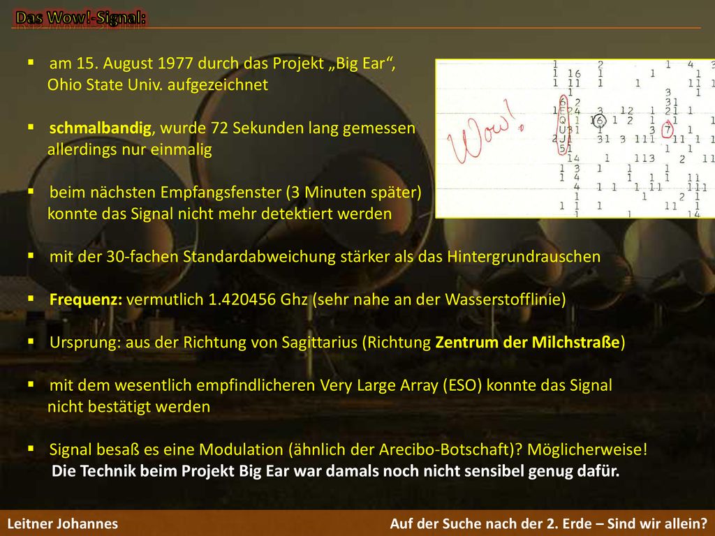 am 15. August 1977 durch das Projekt „Big Ear ,