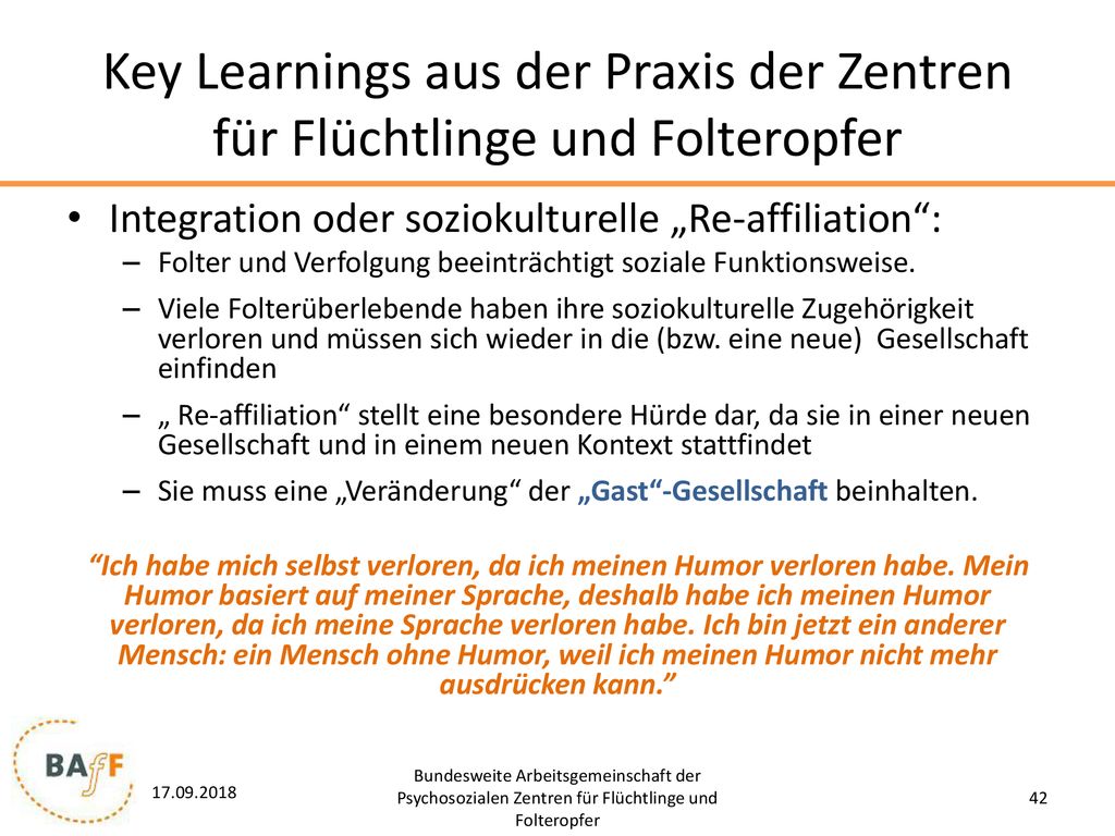 Key Learnings aus der Praxis der Zentren für Flüchtlinge und Folteropfer