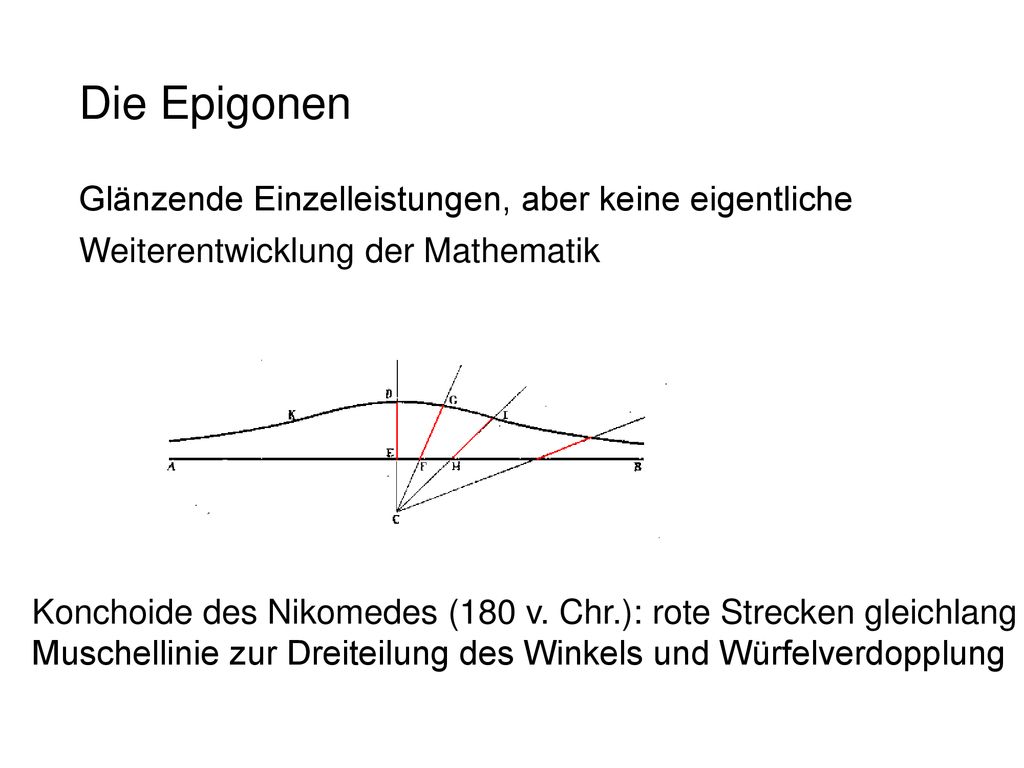 Die Epigonen Glänzende Einzelleistungen, aber keine eigentliche Weiterentwicklung der Mathematik.