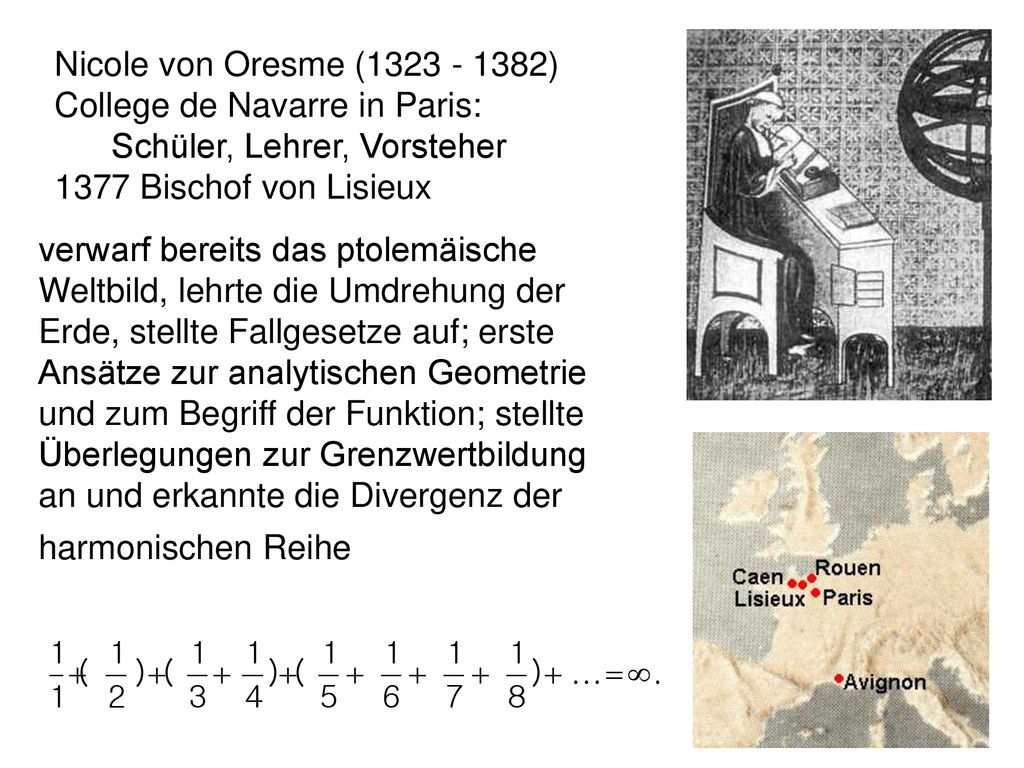 Nicole von Oresme ( ) College de Navarre in Paris: Schüler, Lehrer, Vorsteher Bischof von Lisieux.