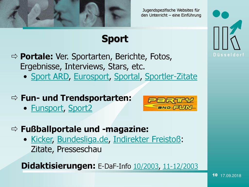 Sport Portale: Ver. Sportarten, Berichte, Fotos, Ergebnisse, Interviews, Stars, etc. Sport ARD, Eurosport, Sportal, Sportler-Zitate.