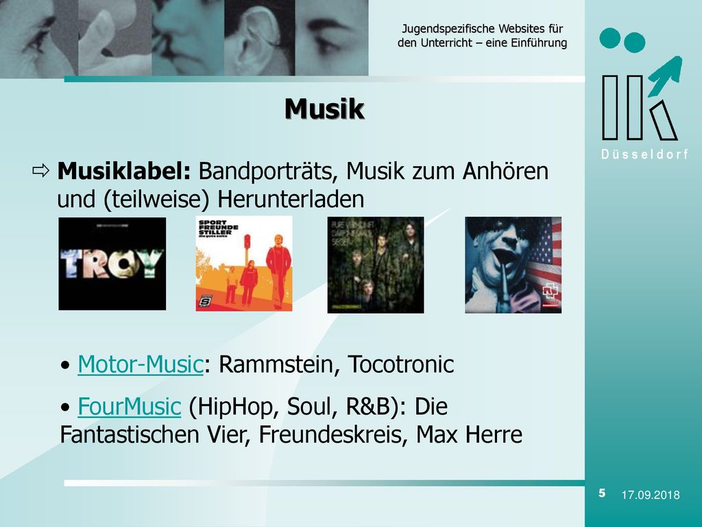 Musik Musiklabel: Bandporträts, Musik zum Anhören und (teilweise) Herunterladen. Motor-Music: Rammstein, Tocotronic.