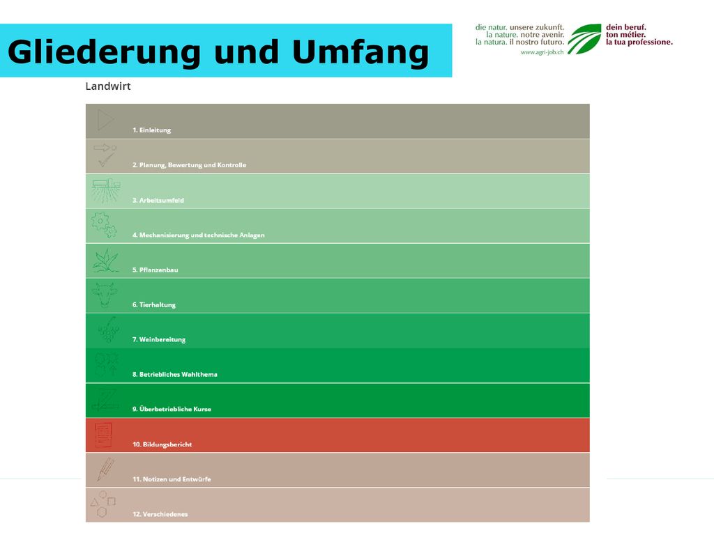 Gliederung und Umfang Auf   und in der LD vorhandenes Inhaltsverzeichnis