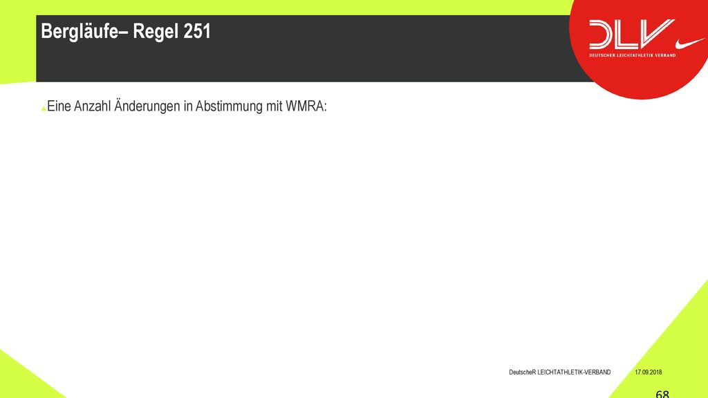 Bergläufe– Regel 251 Eine Anzahl Änderungen in Abstimmung mit WMRA: