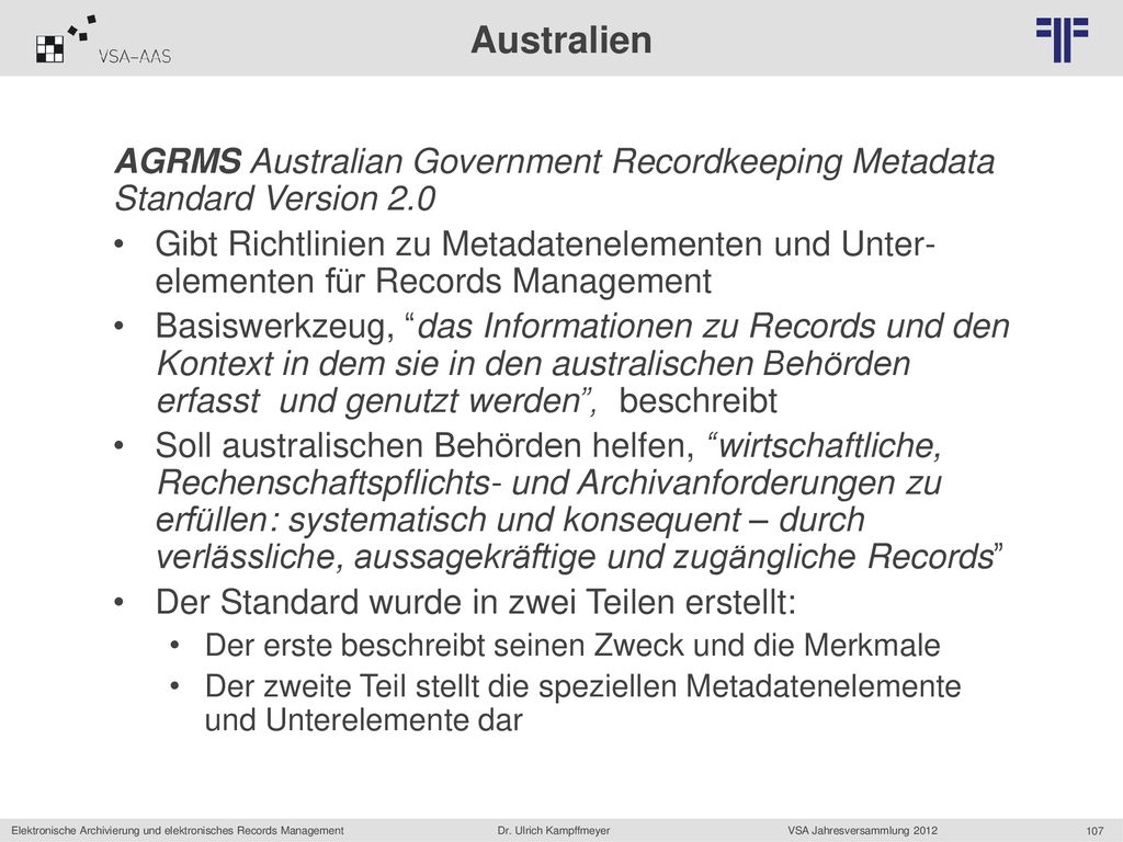 Australien AGRMS Australian Government Recordkeeping Metadata Standard Version 2.0.
