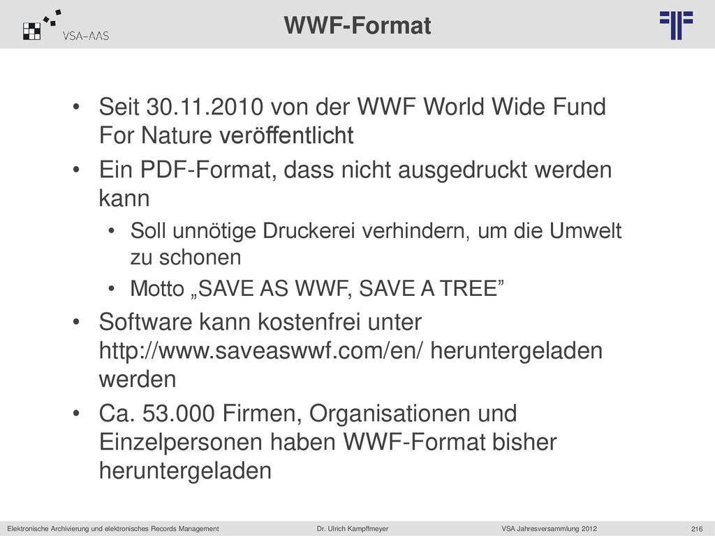Seit von der WWF World Wide Fund For Nature veröffentlicht