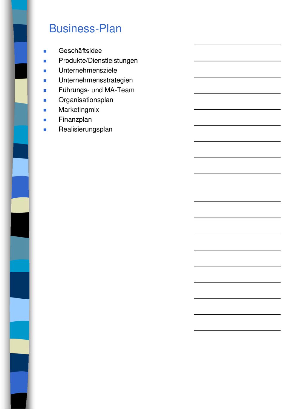 Business-Plan Geschäftsidee Produkte/Dienstleistungen