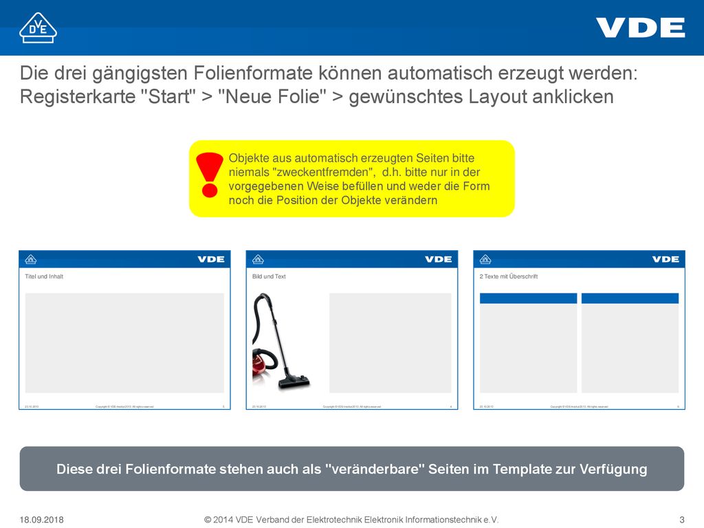 Die drei gängigsten Folienformate können automatisch erzeugt werden: Registerkarte Start > Neue Folie > gewünschtes Layout anklicken