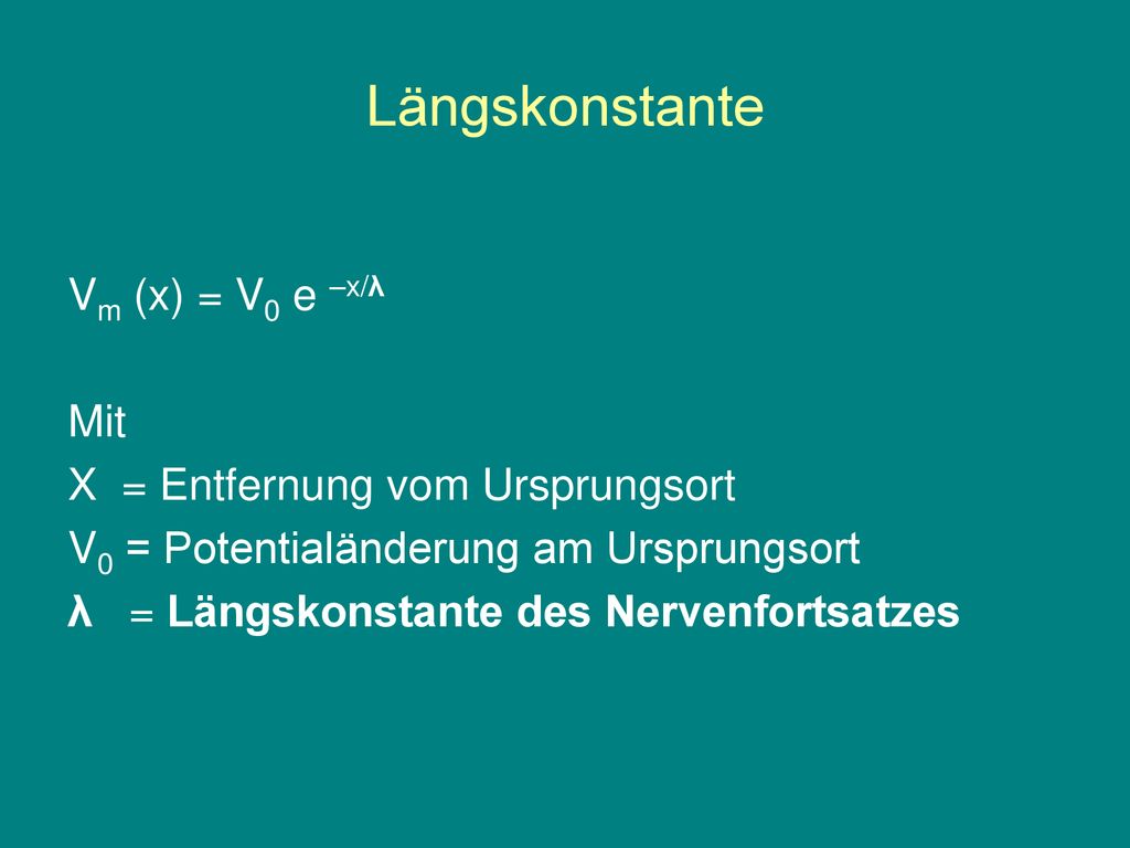 Längskonstante Vm (x) = V0 e –x/λ Mit X = Entfernung vom Ursprungsort