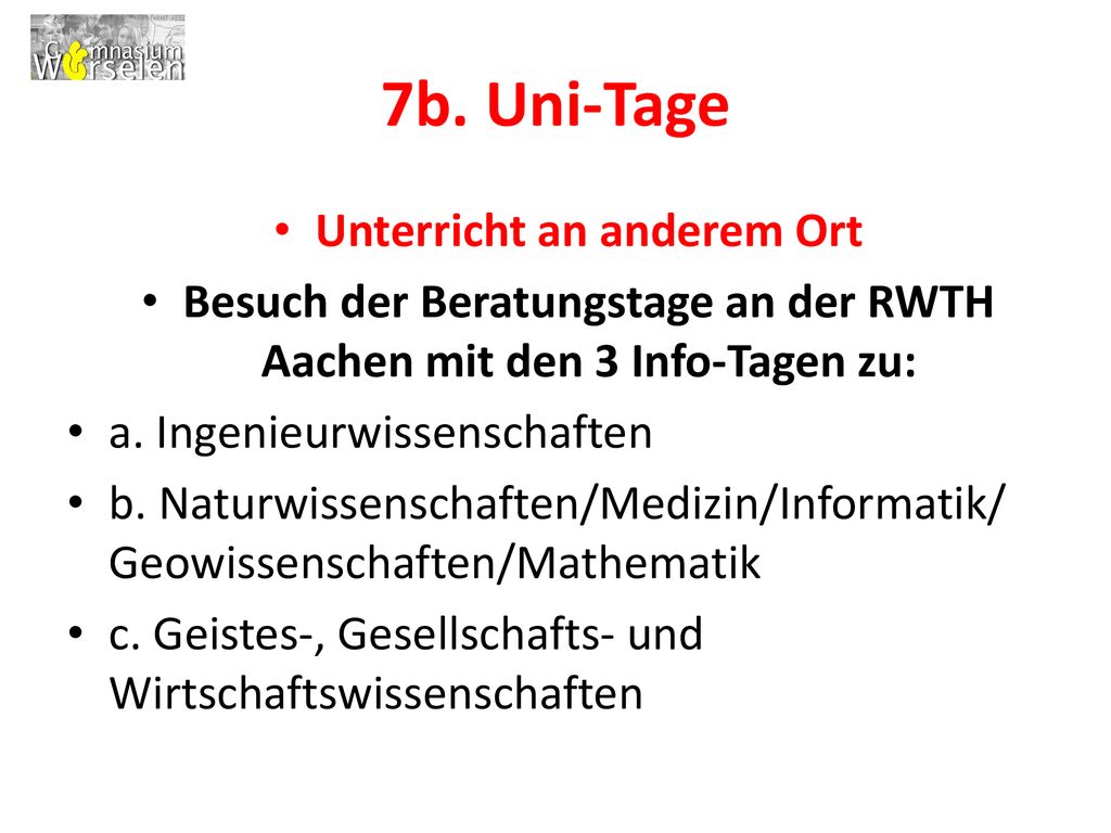 7b. Uni-Tage Unterricht an anderem Ort