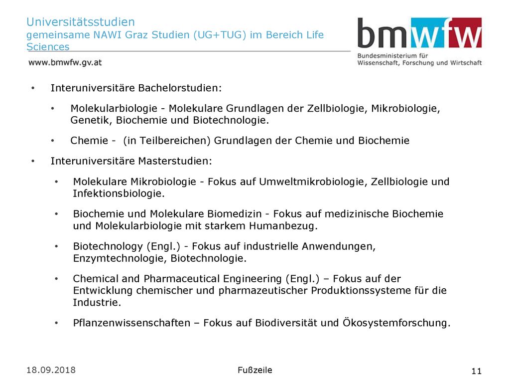 Universitätsstudien gemeinsame NAWI Graz Studien (UG+TUG) im Bereich Life Sciences