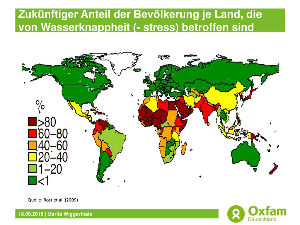 Zukünftiger Anteil der Bevölkerung je Land, die von Wasserknappheit (- stress) betroffen sind