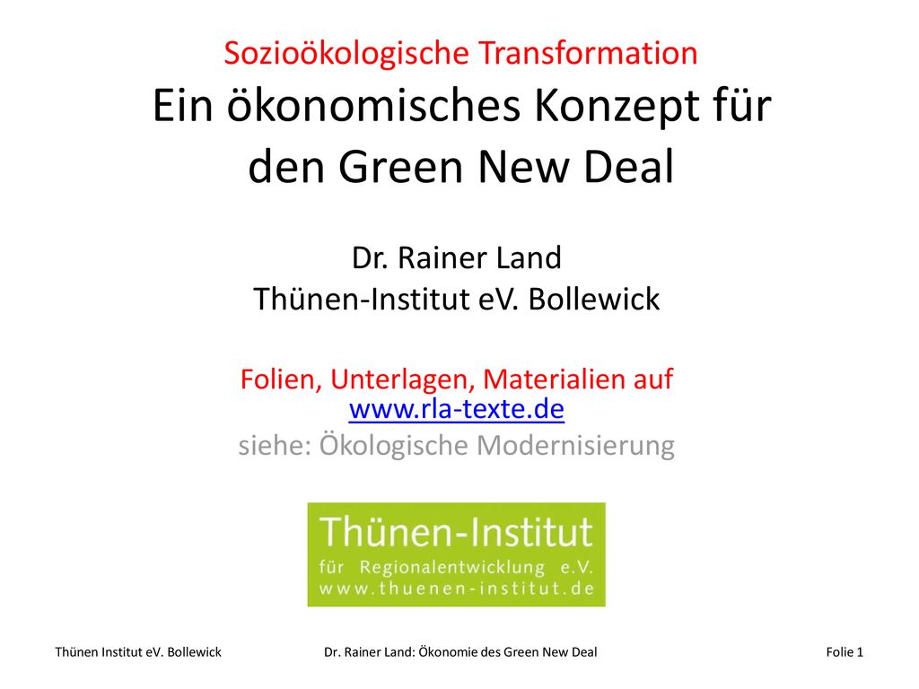 Sozioökologische Transformation Ein ökonomisches Konzept für den Green New Deal