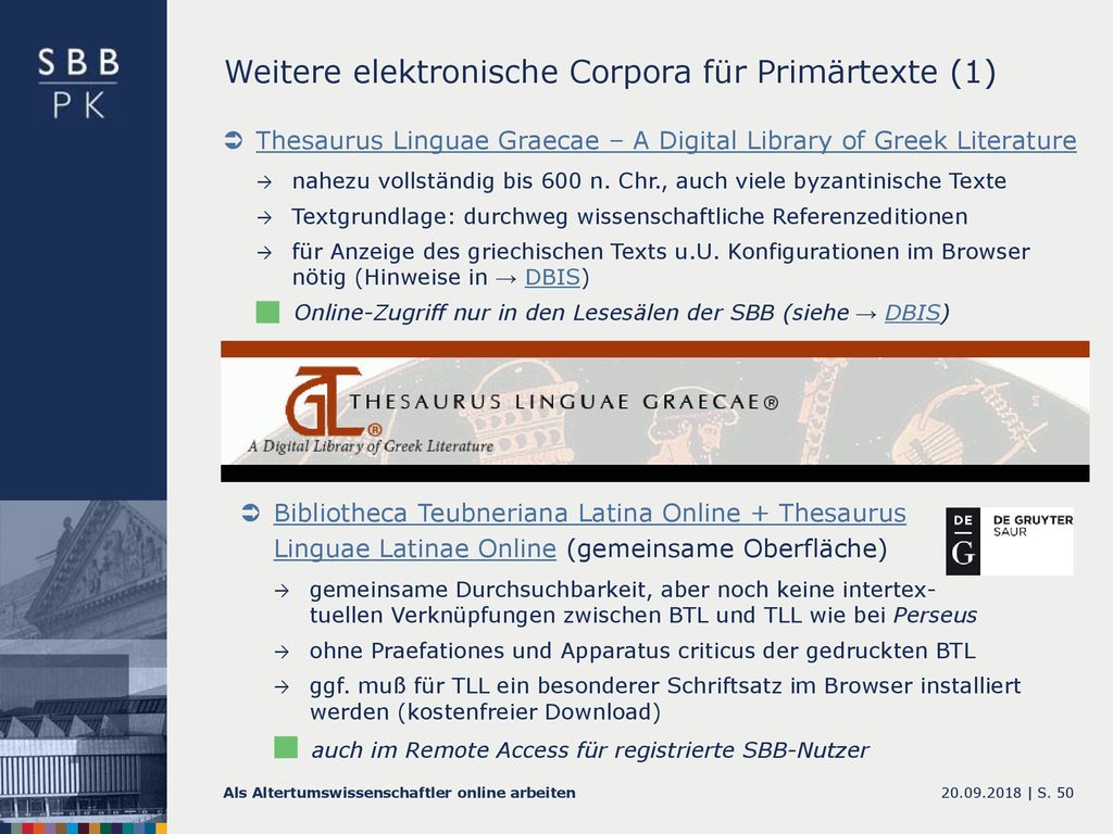 Weitere elektronische Corpora für Primärtexte (1)