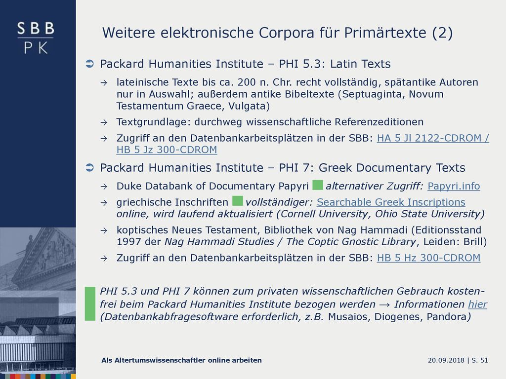 Weitere elektronische Corpora für Primärtexte (2)
