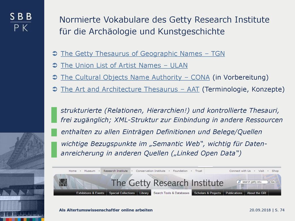 Normierte Vokabulare des Getty Research Institute für die Archäologie und Kunstgeschichte