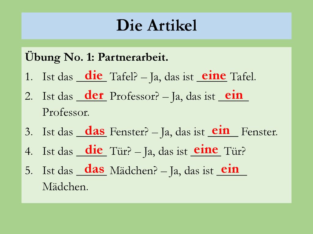 Die Artikel die eine der ein das ein die eine das ein