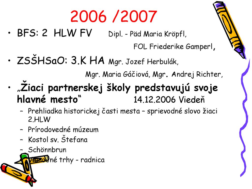 2006 /2007 BFS: 2 HLW FV Dipl. - Päd Maria Kröpfl, FOL Friederike Gamperl,