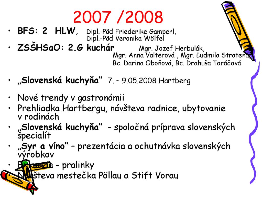 2007 /2008 BFS: 2 HLW, Dipl.-Päd Friederike Gamperl, Dipl.-Päd Veronika Wölfel.