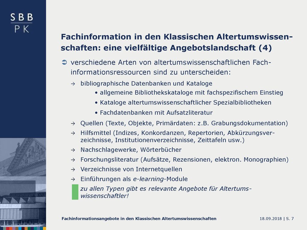 Fachinformation in den Klassischen Altertumswissen-schaften: eine vielfältige Angebotslandschaft (4)