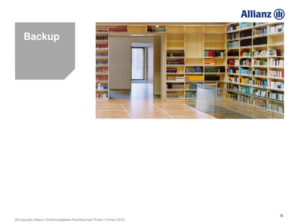 Backup © Copyright Allianz / Einführungsteam Rechtsschutz Privat + Firmen