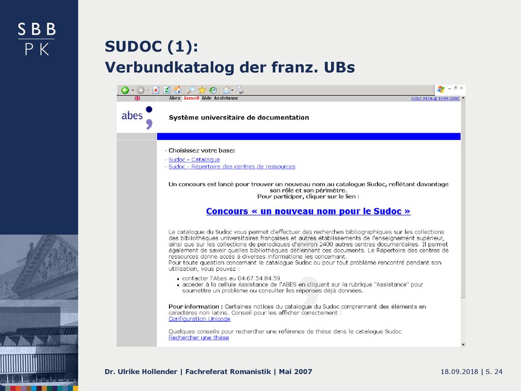 SUDOC (1): Verbundkatalog der franz. UBs