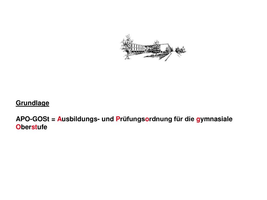 Grundlage APO-GOSt = Ausbildungs- und Prüfungsordnung für die gymnasiale Oberstufe