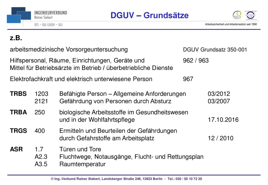 DGUV – Grundsätze z.B. arbeitsmedizinische Vorsorgeuntersuchung DGUV Grundsatz