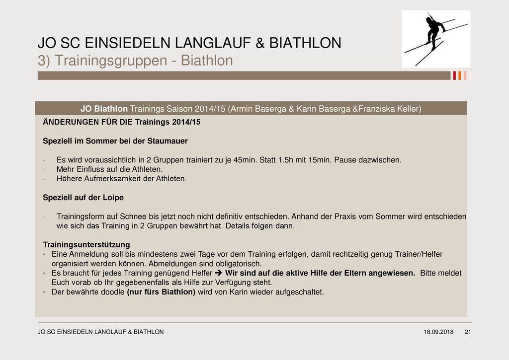JO SC EINSIEDELN LANGLAUF & BIATHLON 3) Trainingsgruppen - Biathlon