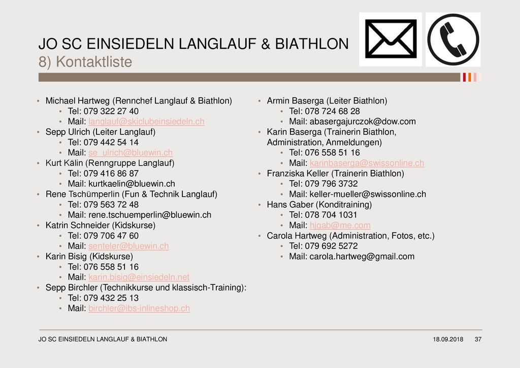 JO SC EINSIEDELN LANGLAUF & BIATHLON 8) Kontaktliste