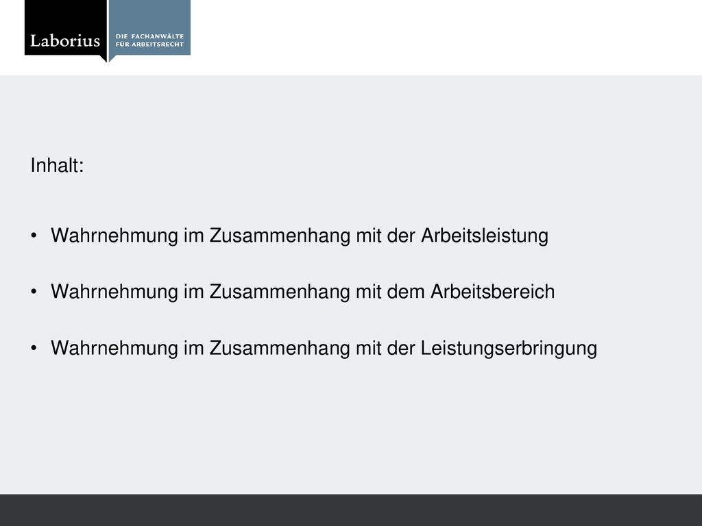 Inhalt: Wahrnehmung im Zusammenhang mit der Arbeitsleistung. Wahrnehmung im Zusammenhang mit dem Arbeitsbereich.