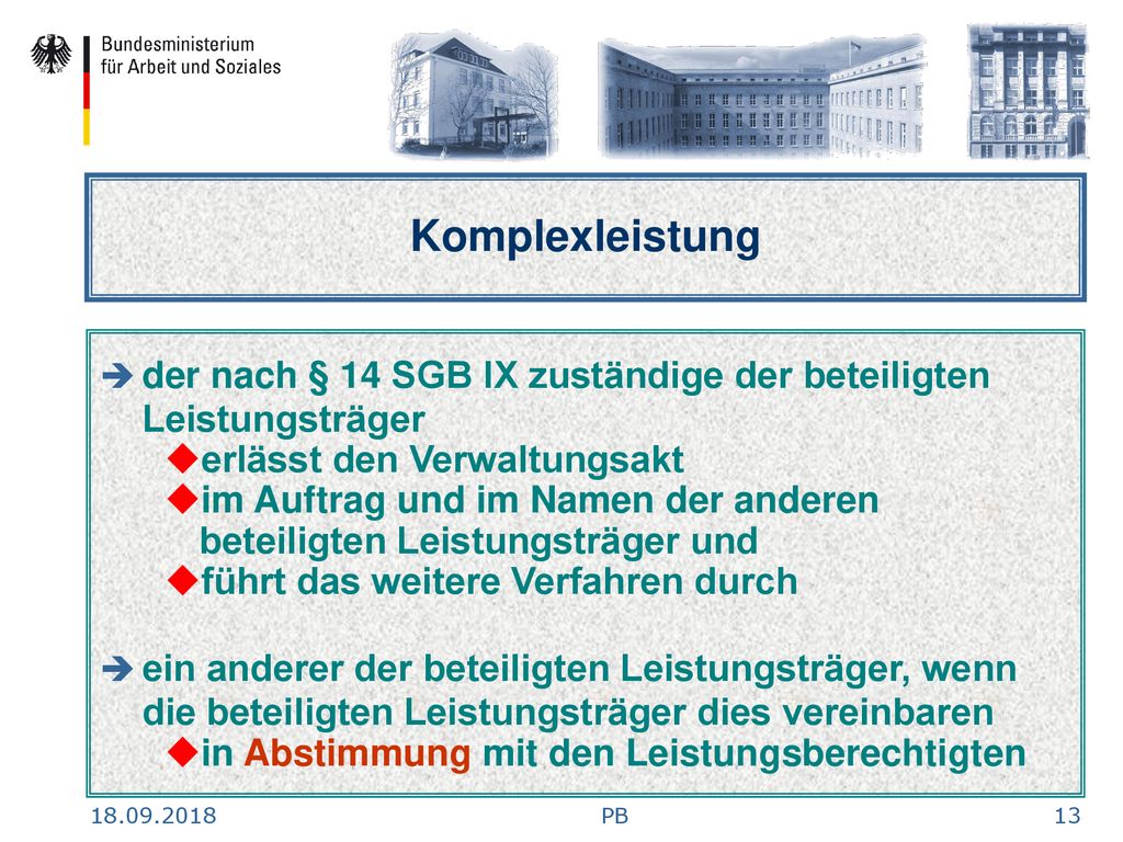 Komplexleistung der nach § 14 SGB IX zuständige der beteiligten Leistungsträger. erlässt den Verwaltungsakt.