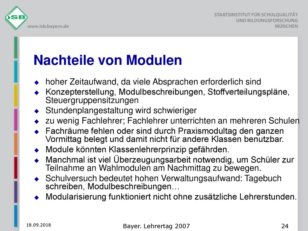 Nachteile von Modulen hoher Zeitaufwand, da viele Absprachen erforderlich sind.