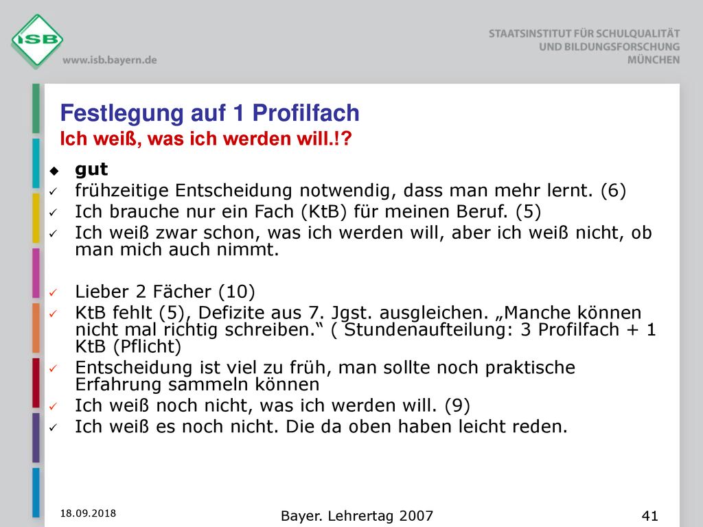 Festlegung auf 1 Profilfach Ich weiß, was ich werden will.!
