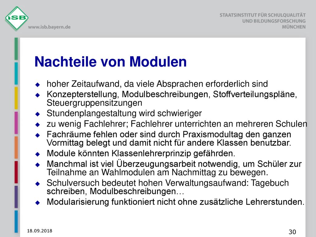 Nachteile von Modulen hoher Zeitaufwand, da viele Absprachen erforderlich sind.