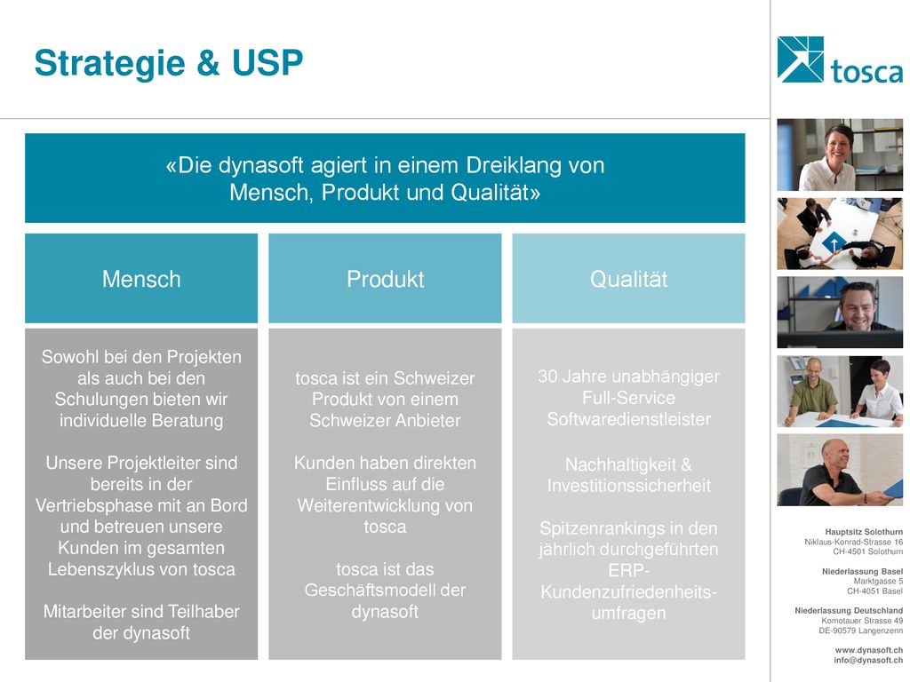 Strategie & USP «Die dynasoft agiert in einem Dreiklang von Mensch, Produkt und Qualität» Mensch. Produkt.