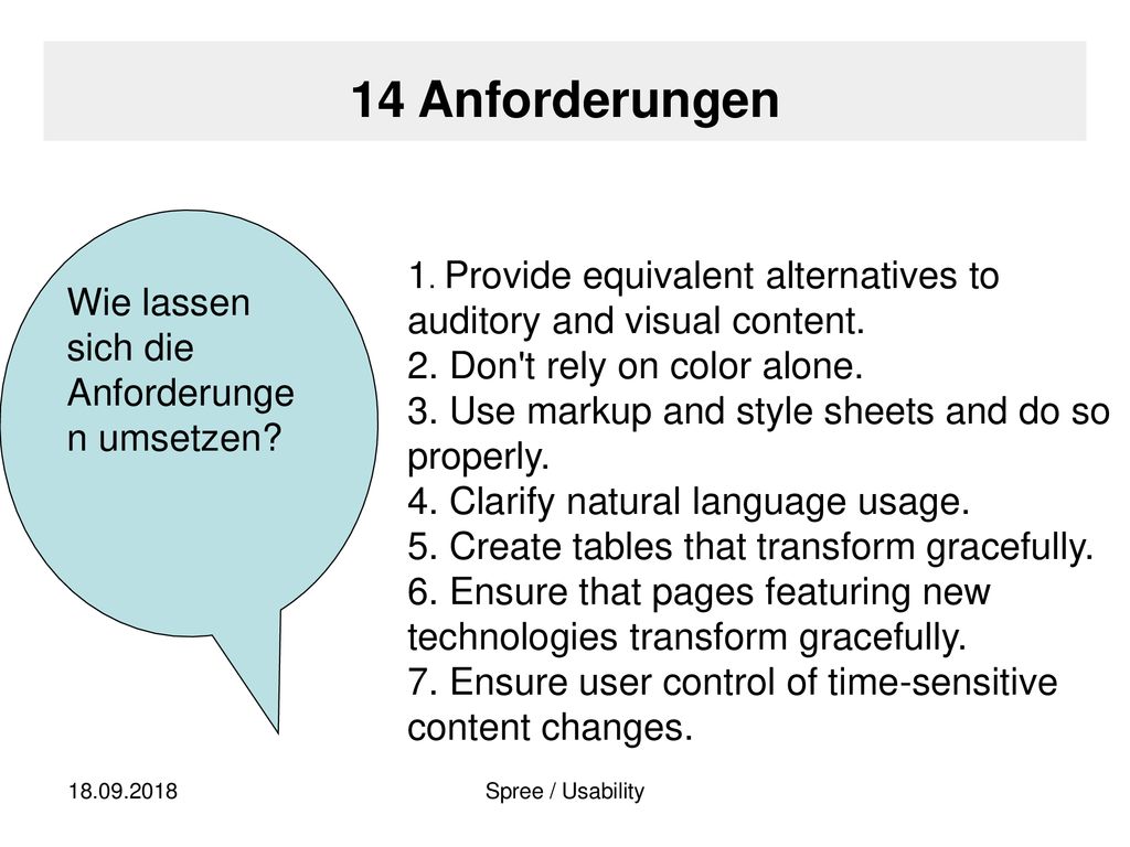 14 Anforderungen Wie lassen sich die Anforderungen umsetzen