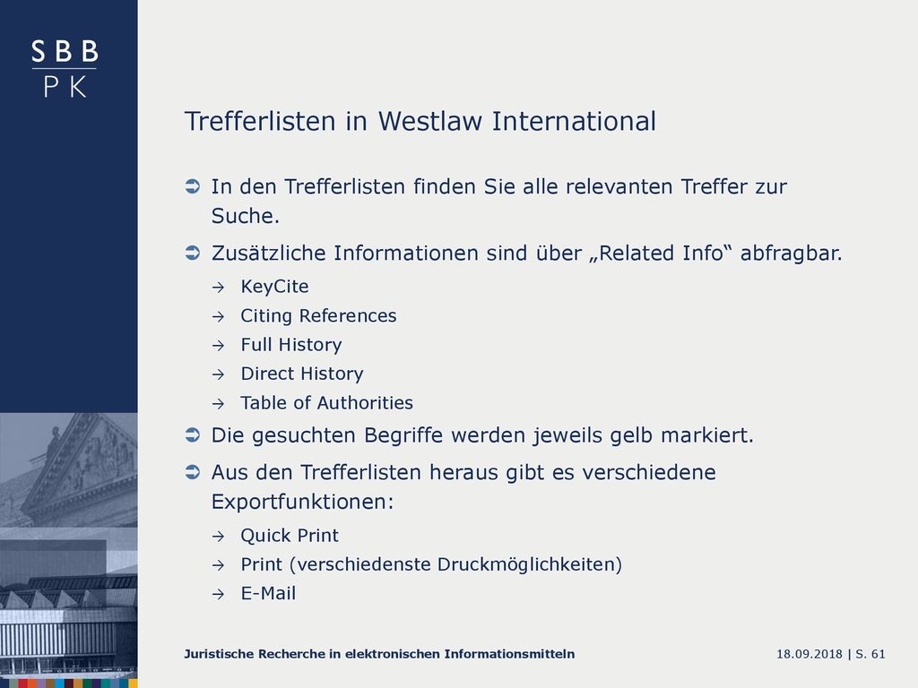 Trefferlisten in Westlaw International