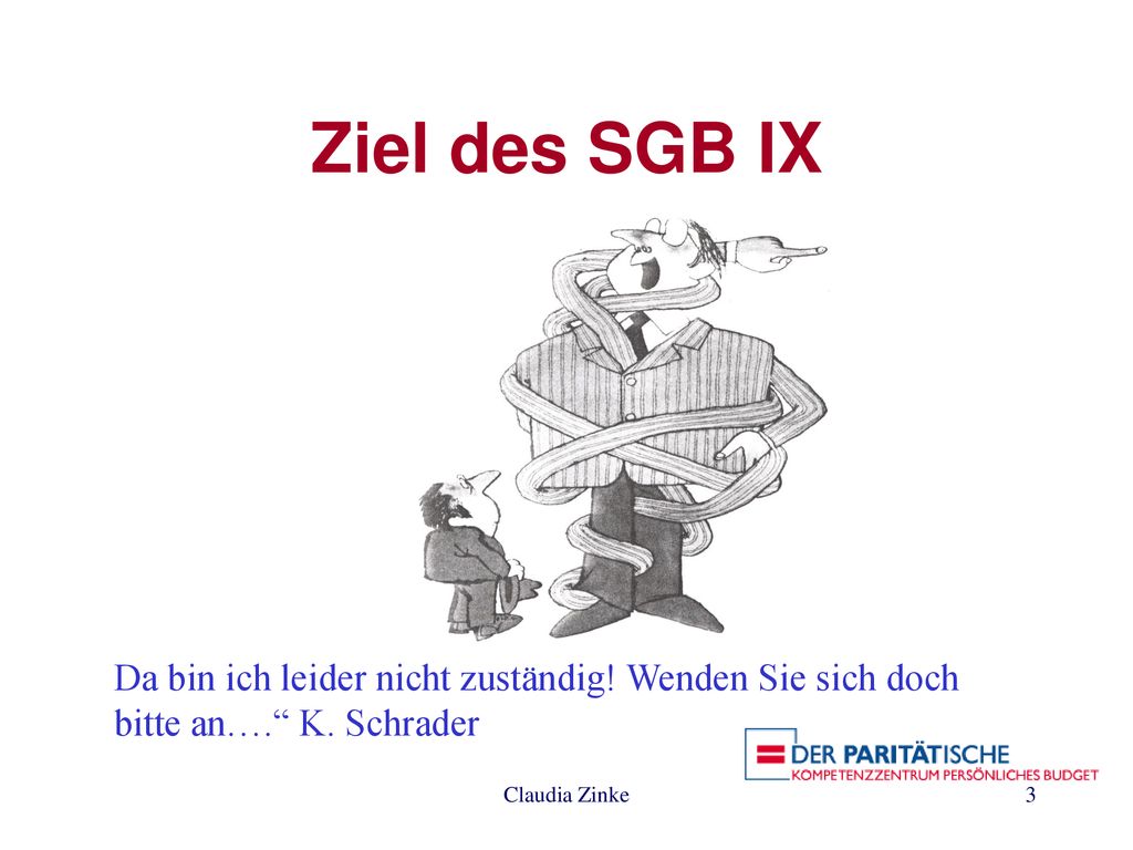 Ziel des SGB IX Das SGB IX und Persönliche Budgets sollte dies Praxis beenden.
