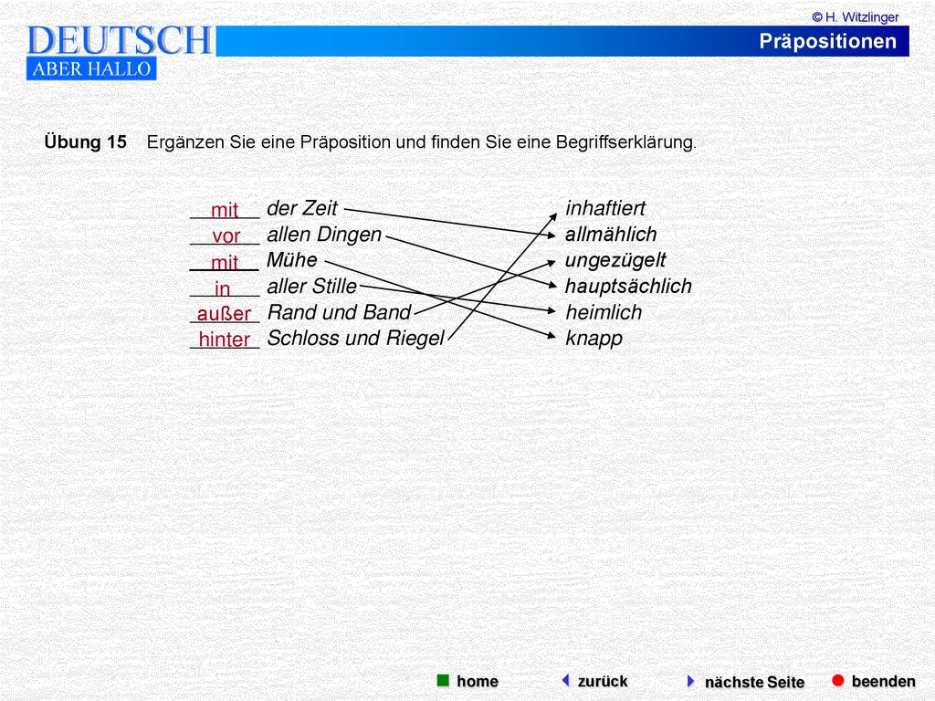 ______ der Zeit inhaftiert ______ allen Dingen allmählich