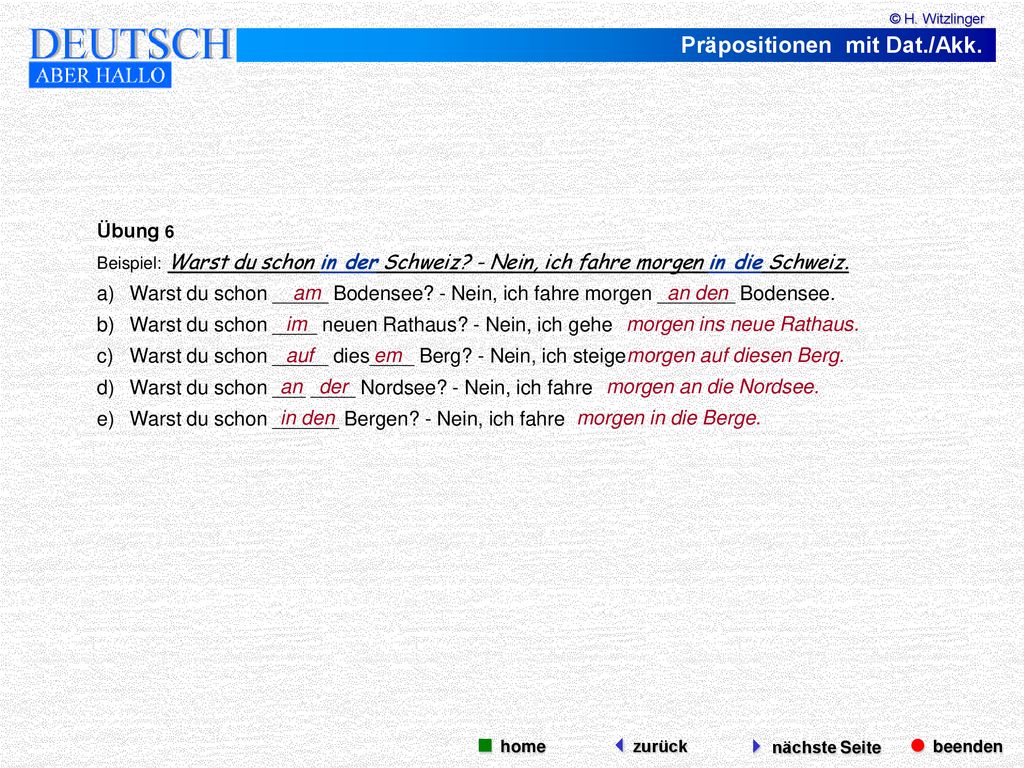 am an den  beenden  nächste Seite  home zurück
