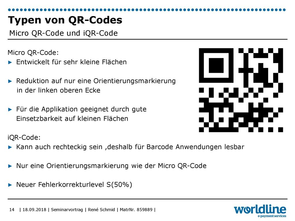 Typen von QR-Codes Micro QR-Code und iQR-Code Micro QR-Code: